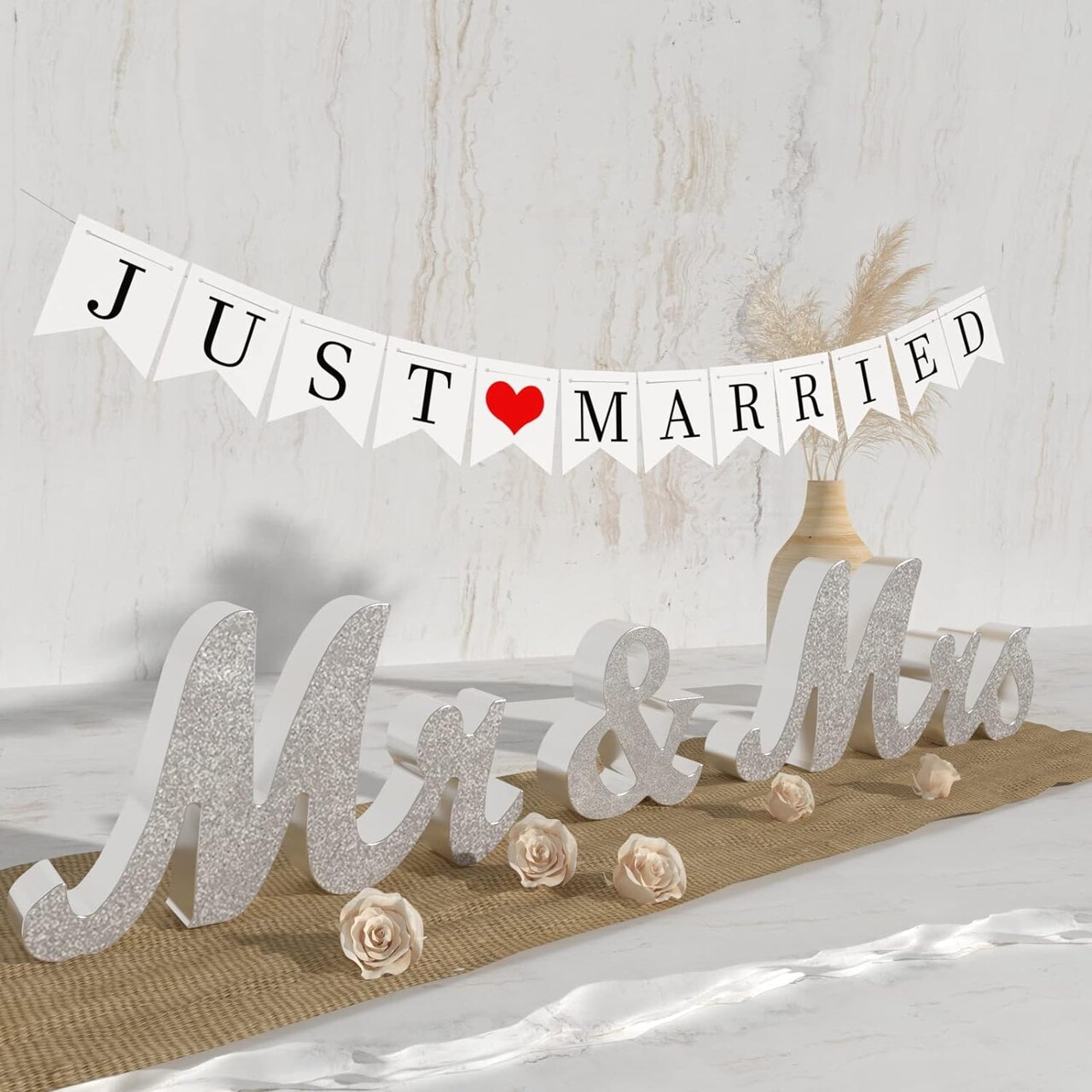 Mr and Mrs Sign & Just Married Banner for Wedding Decorations